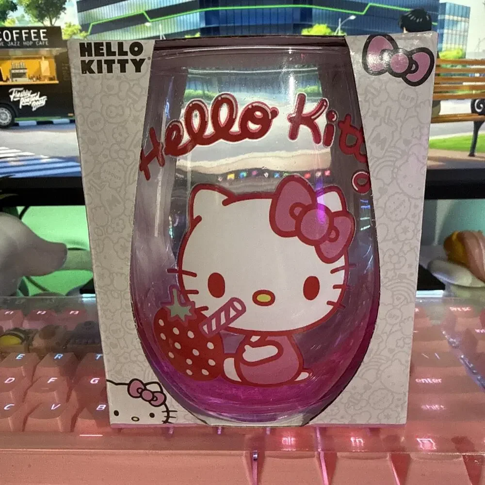 Sanrio Hello Kitty Tear Drop Glass 20oz Pink Stemless Cup 2023 Strawberry